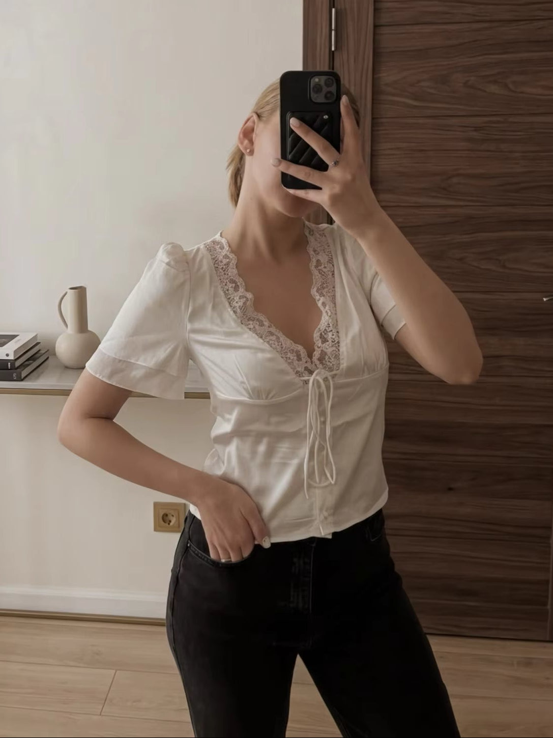 SOERA Nathalie Satin Lace Blouse - Tops - Rusty Brown S