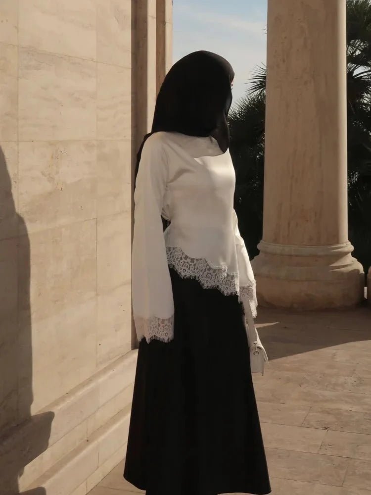 SOERA Serena Lace Satin Long Sleeve Top - Tops - White S