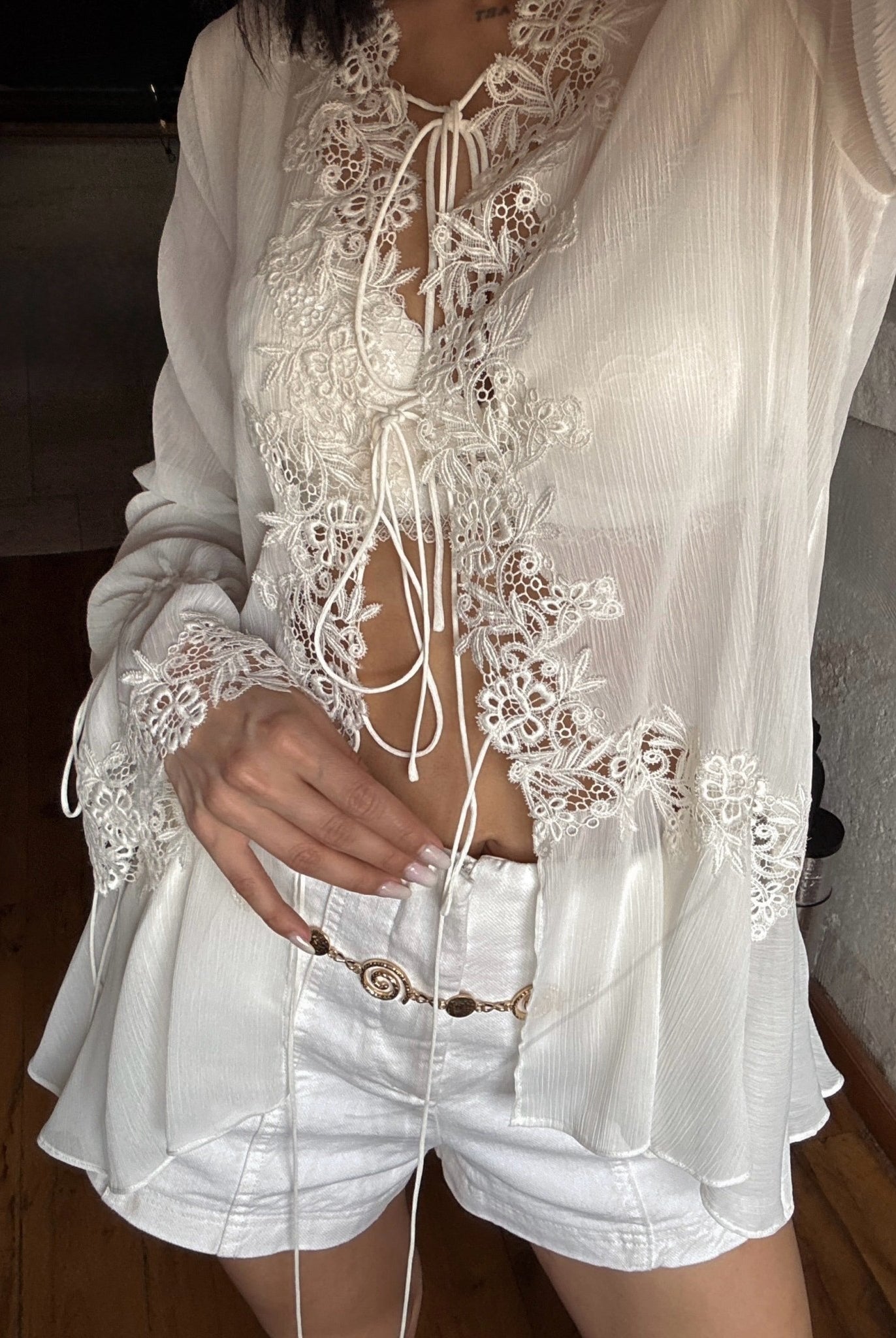 SOERA Simone Front-Tie Lace Appliqué Top - Tops - SOERA-385667-M-OS-61347 M