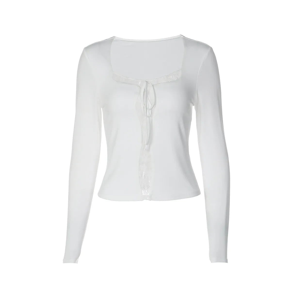 SOERA Wren Lace Patchwork Square Neck Crop Top - Tops - White S