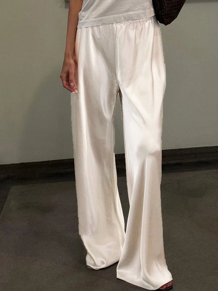 SOERA Wendy Wide Leg Satin Trousers - Trousers - 3256808273823050-;AW1763832189655017141 White L