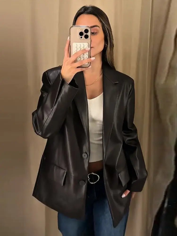 SOERA Ryza Vegan Leather Blazer - Women's Blazers - 3256809675810968-;dM1757549903793709741 Dark Brown S