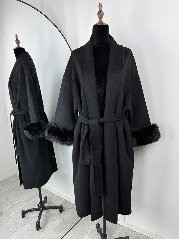 SOERA Wool Coat with Faux Fur - Women's Coats & Jackets - 3256809512722732-;DJ1766845283311139637 Long Black S