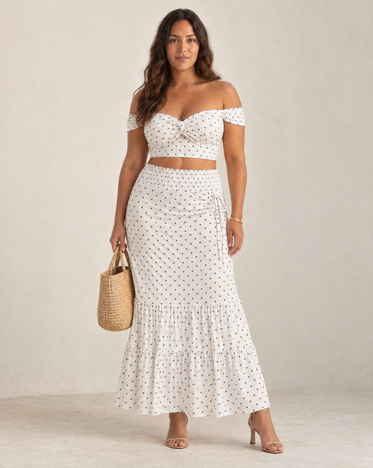 Maisie Off-Shoulder Crop Top Skirt Set in White