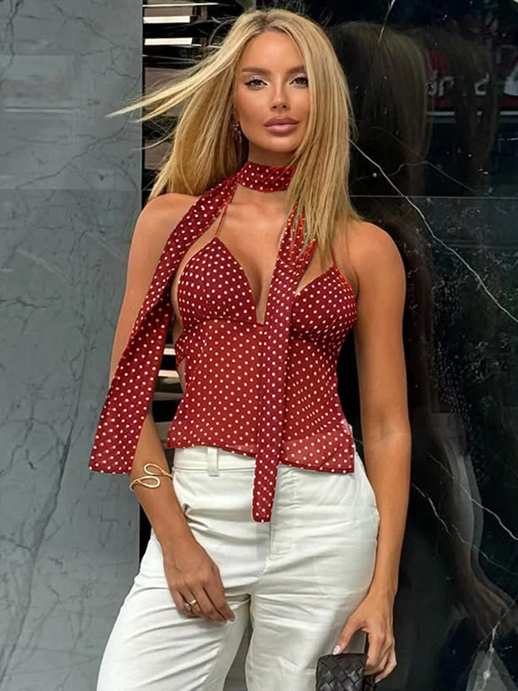 Ruffa Polka Dot Backless Cami Top