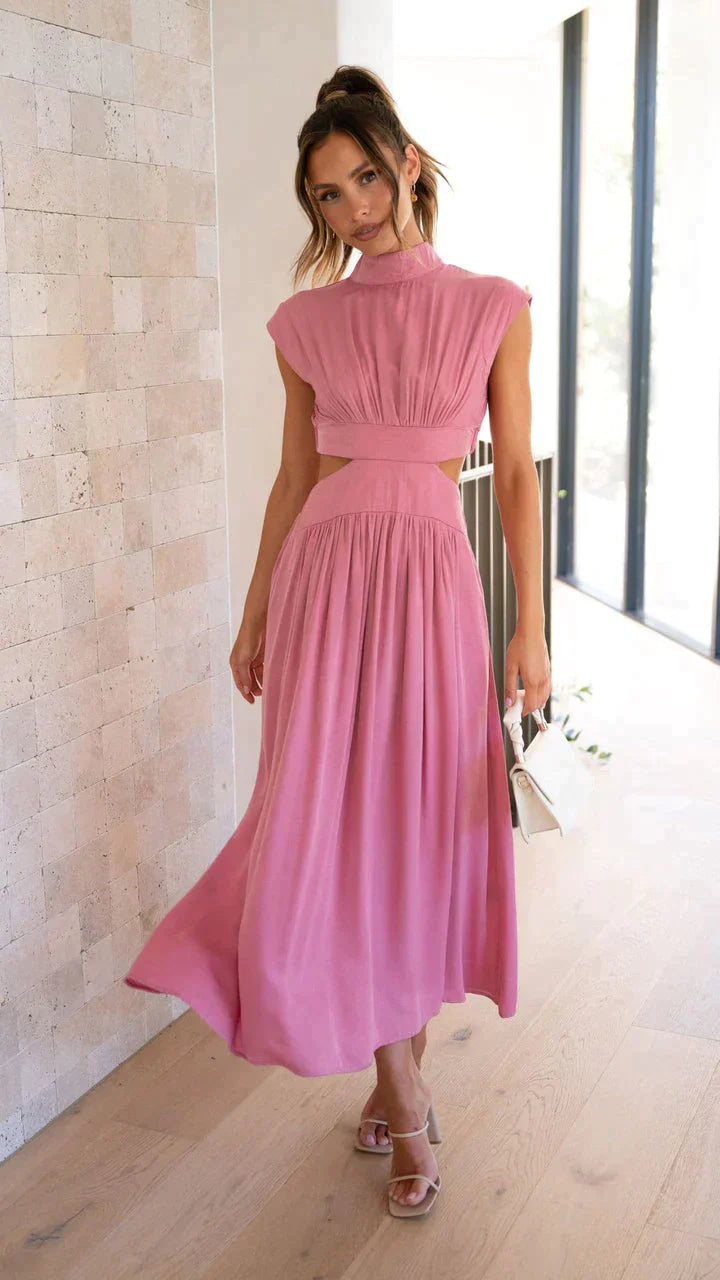 Valentina High-Neck Midi Dress with Waist Cutouts