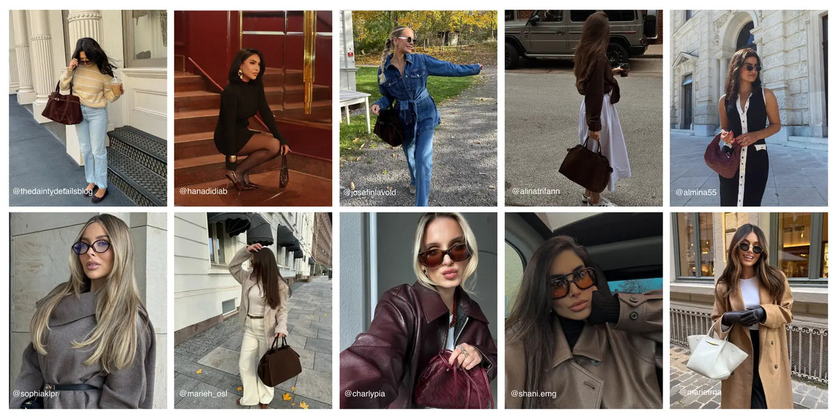 Collage of creators styling SOERA outfits and handbags