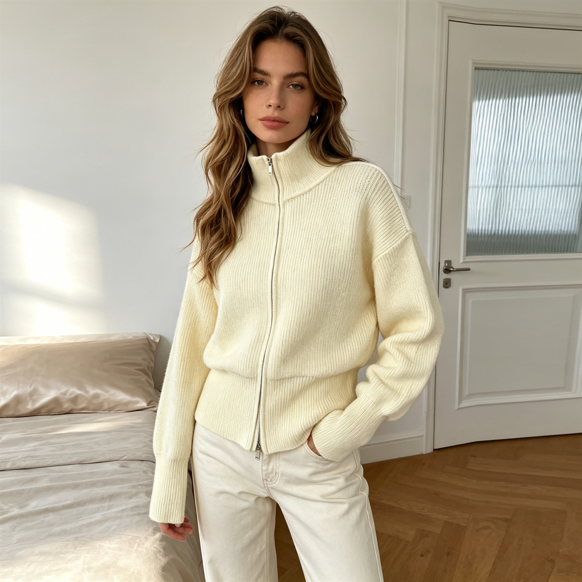 Joanna dubbele ritssluiting gebreide cardigan