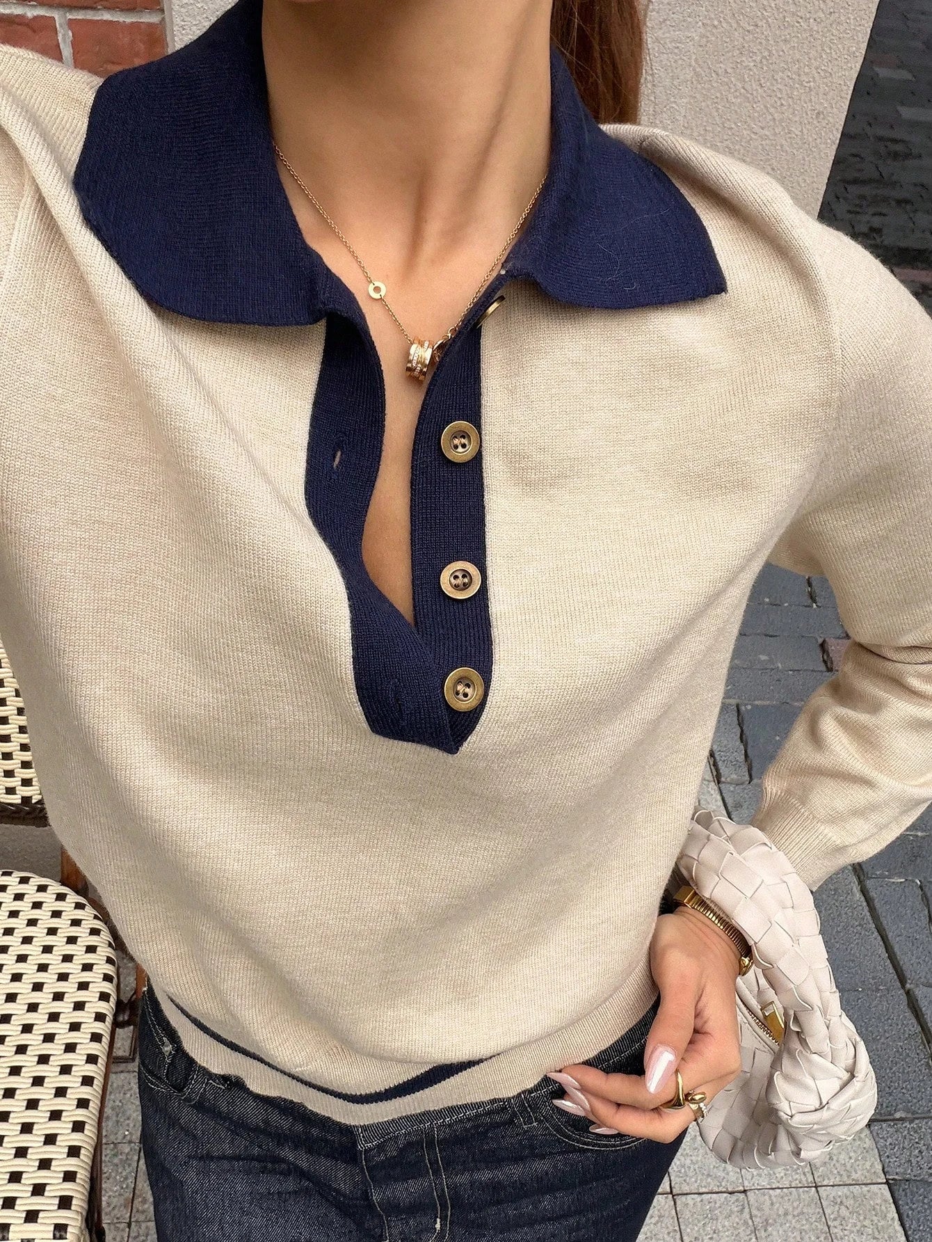 Paris Color Block Knit Polo Top