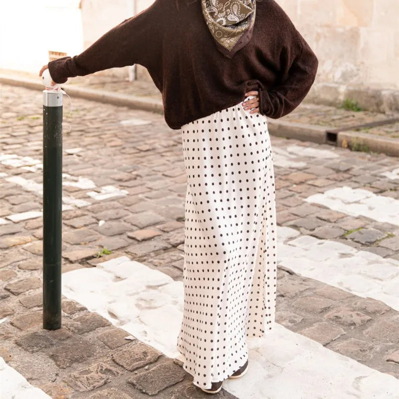Beatrice Polka Dot Satin Maxi Skirt