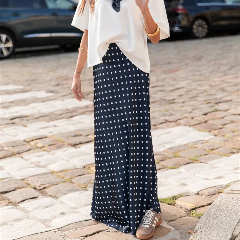 Beatrice Polka Dot Satin Maxi Skirt