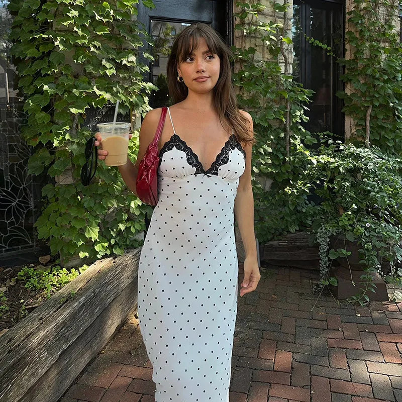 Celeste Lace Trim Polka Dot Dress