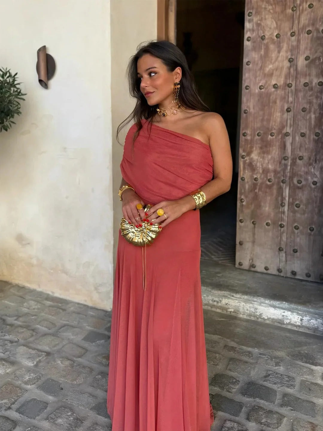 Sienna Off-Shoulder Ruched Maxi Dress