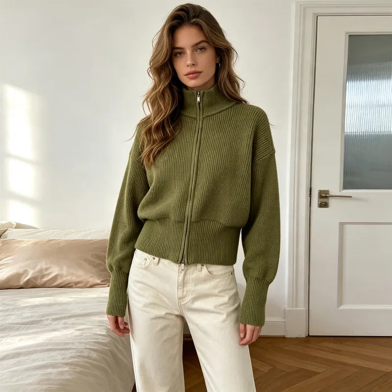 Joanna dubbele ritssluiting gebreide cardigan
