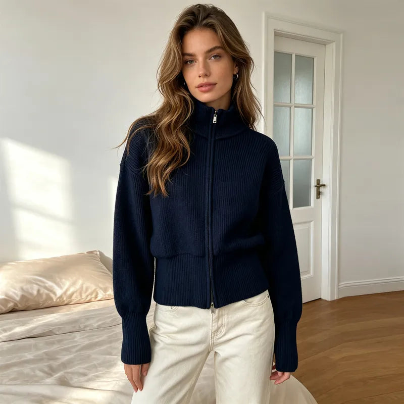 Joanna dubbele ritssluiting gebreide cardigan