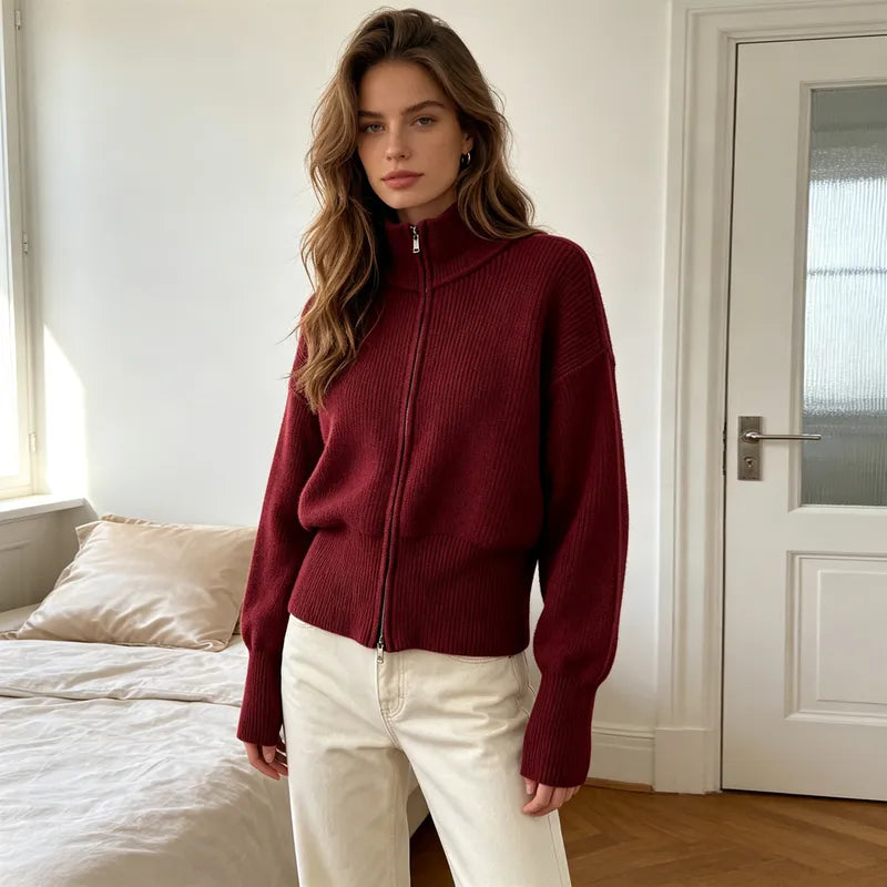 Joanna dubbele ritssluiting gebreide cardigan