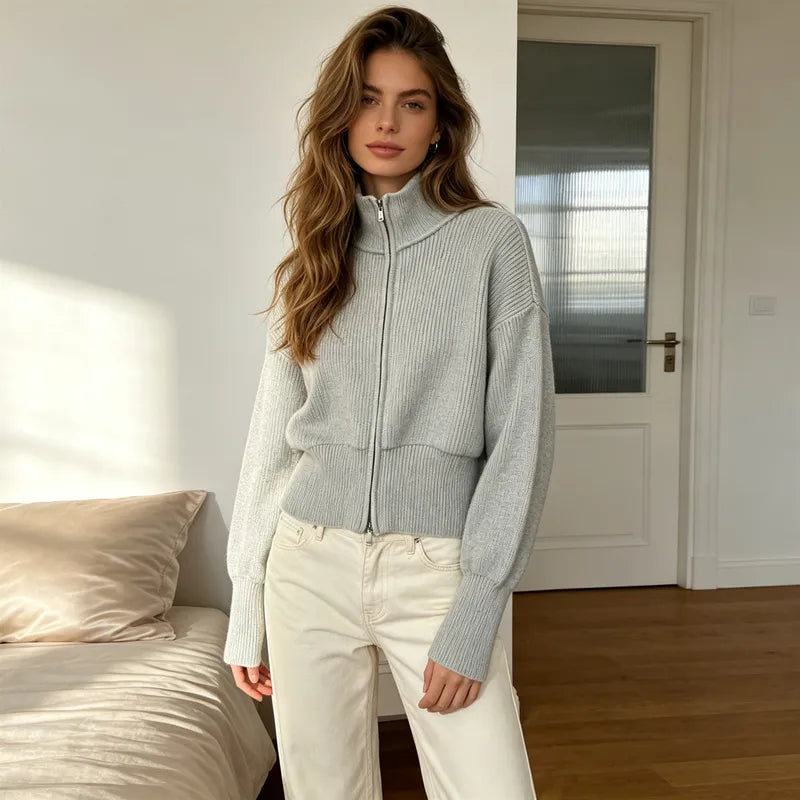 Joanna dubbele ritssluiting gebreide cardigan