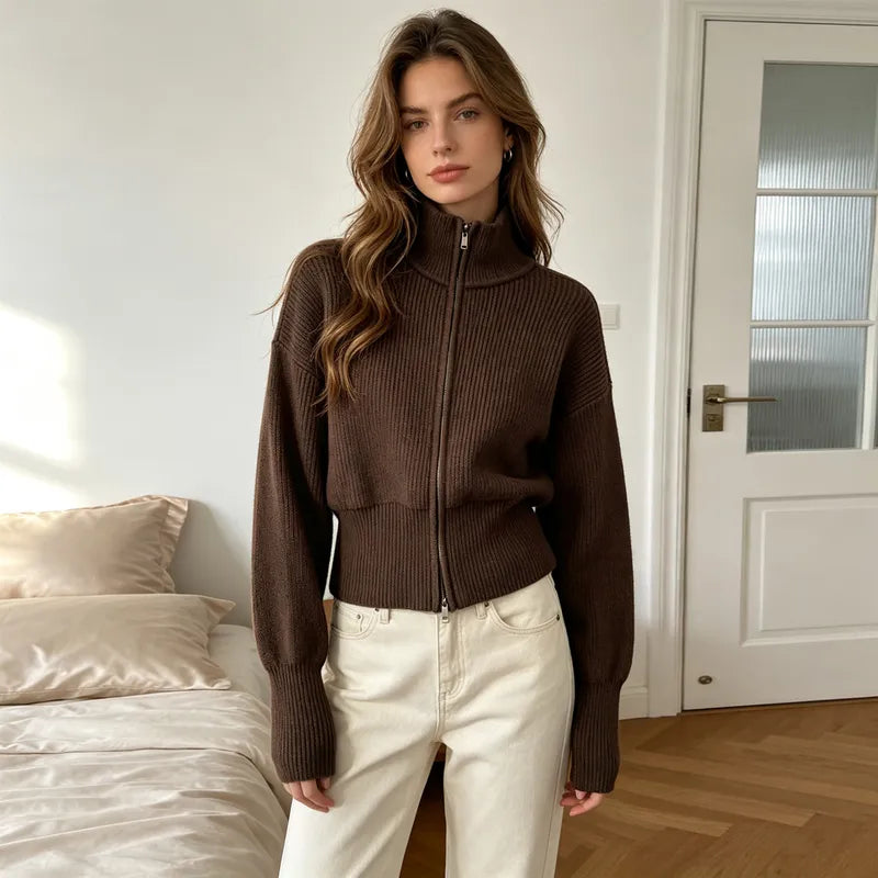 Joanna dubbele ritssluiting gebreide cardigan