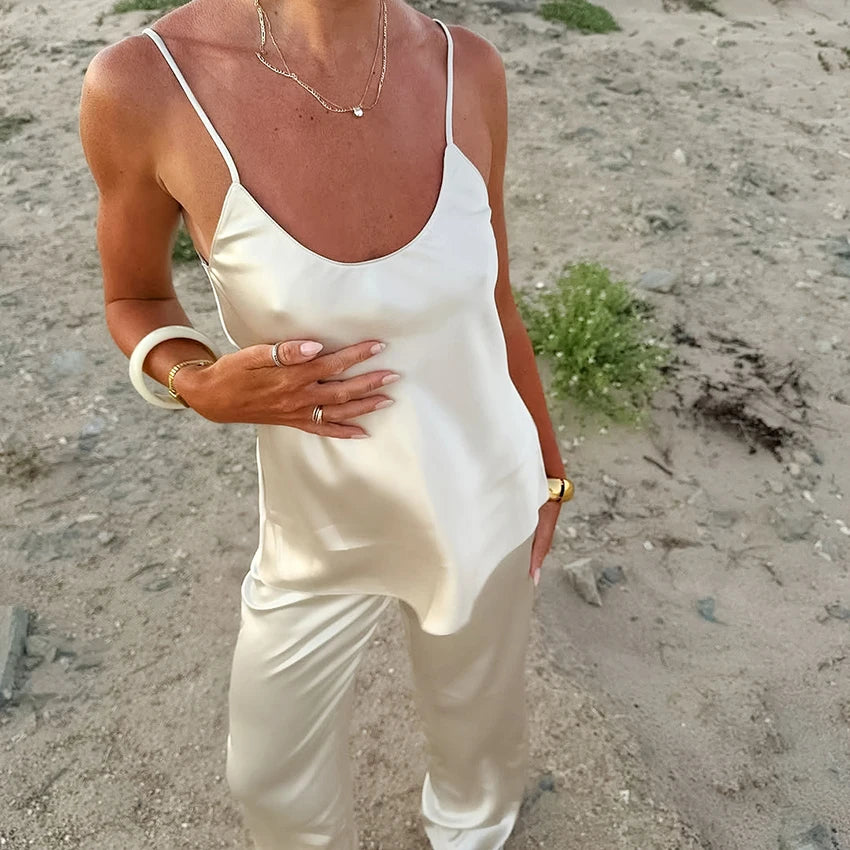 Bianca satijnen tweedelige set