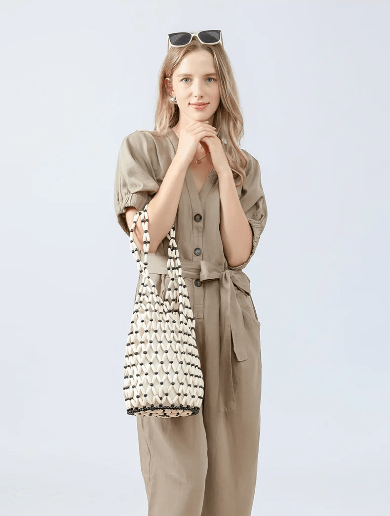 SOERA Margot Woven Beaded Tote Bag - Bag - SOERA-258883-BLA-36-06243 Black/White 36