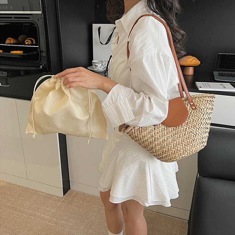 SOERA Sophia Woven Rattan Shoulder Bag - Bag -  Beige