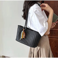 Emma stro gevlochten tote tas