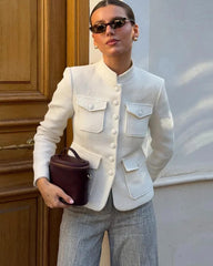 Fiona opstaande kraag flapzakken blazer