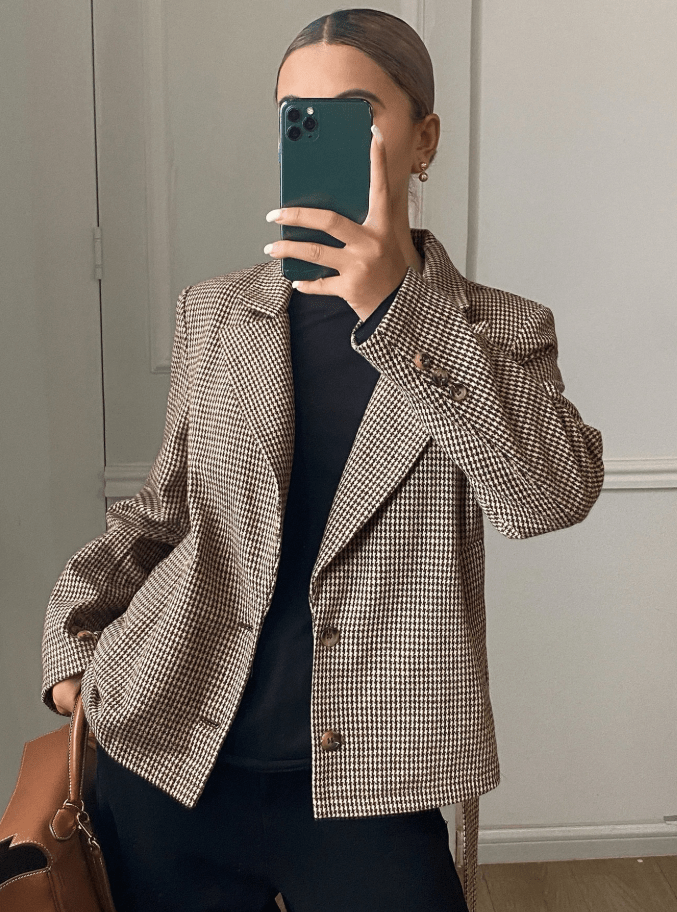 SOERA Teresa Houndstooth Plaid Blazer - Blazer - SOERA-250499-BRO-L-01123 Brown L