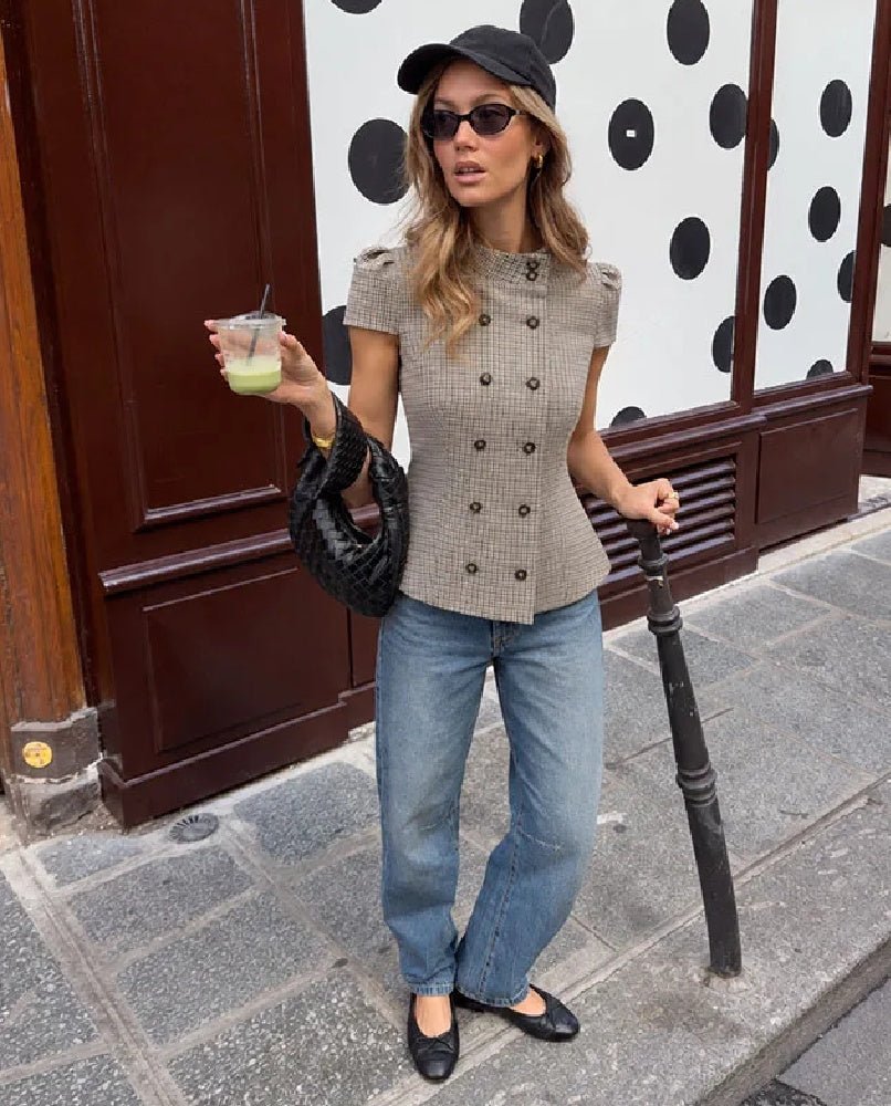 SOERA Claudia High Neck Fitted Plaid Blouse - Blouse - SOERA-213955-1-L-21827 Gray L