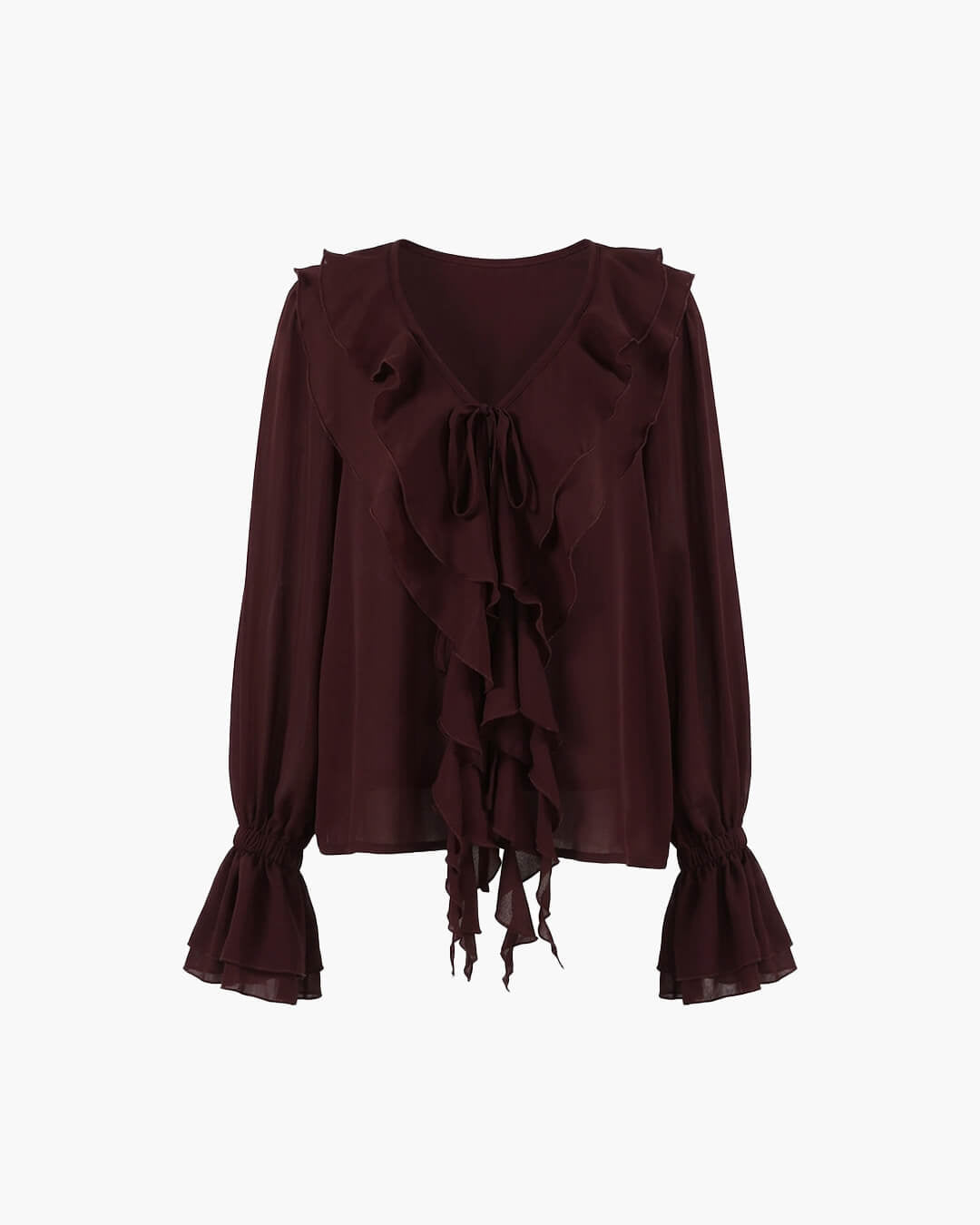 SOERA Linda Tie Neck Ruffled Blouse - Blouse - SOERA-414531-BUR-S-88995 Burgundy S