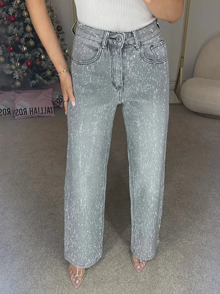 SOERA Eliana Wide Leg Denim Pants with Rhinestones - Bottoms - 1005009658512607-;wA1768904312487969463 Denim Blue S