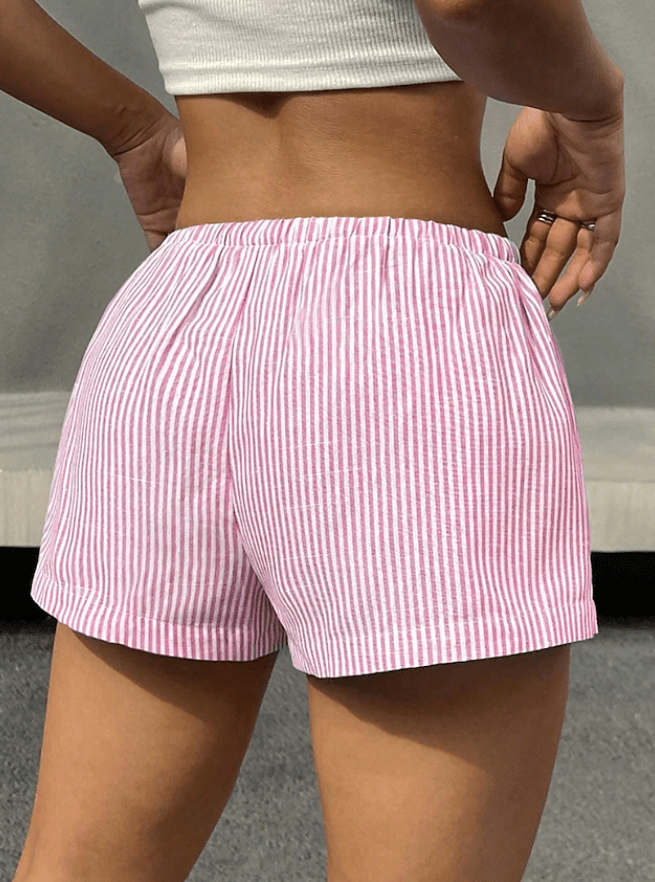 SOERA Tirzah Striped Low-Waisted Elastic Shorts - Bottoms - SOERA-089155-PIN-M-10755 Pink M