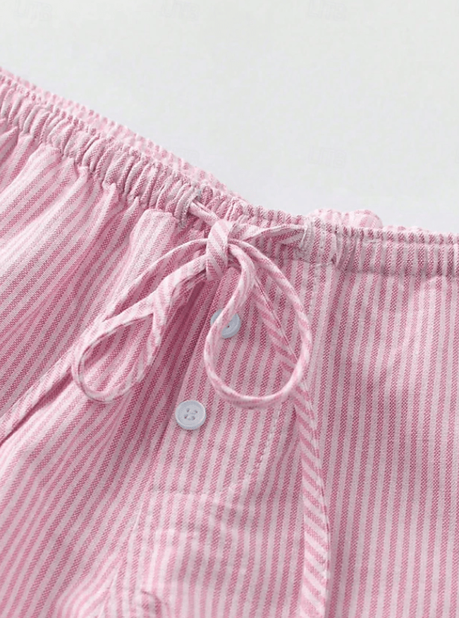 SOERA Tirzah Striped Low-Waisted Elastic Shorts - Bottoms - SOERA-089155-PIN-M-10755 Pink M