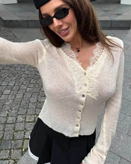 Denise V-hals kanten rand cardigan