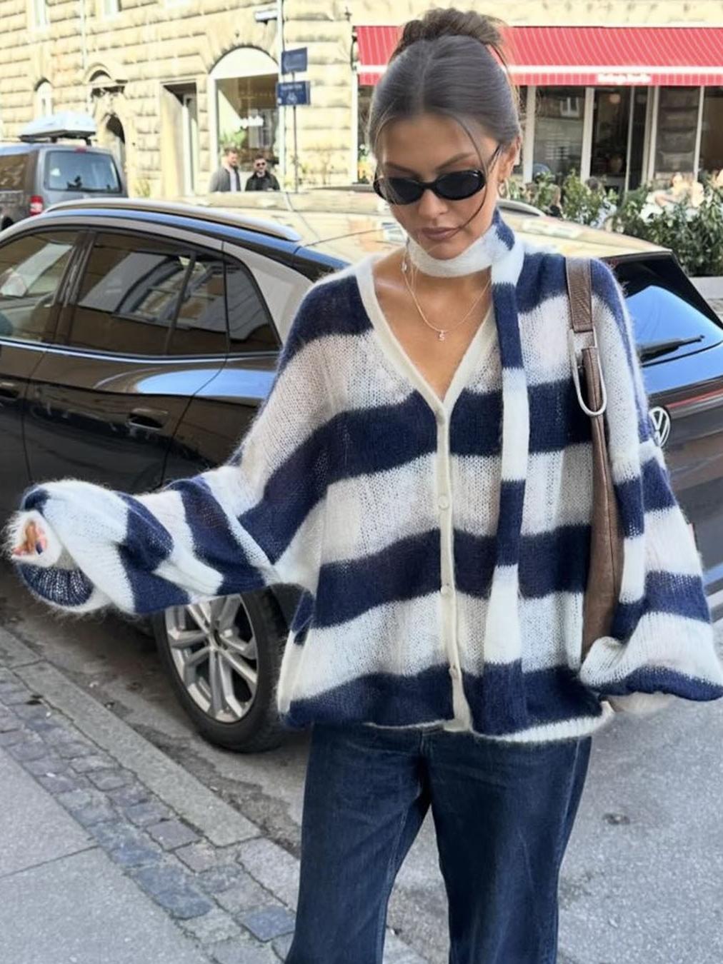 SOERA Christel Loose Striped Cardigan - Cardigans - Ny1770344797578595762 Navy S