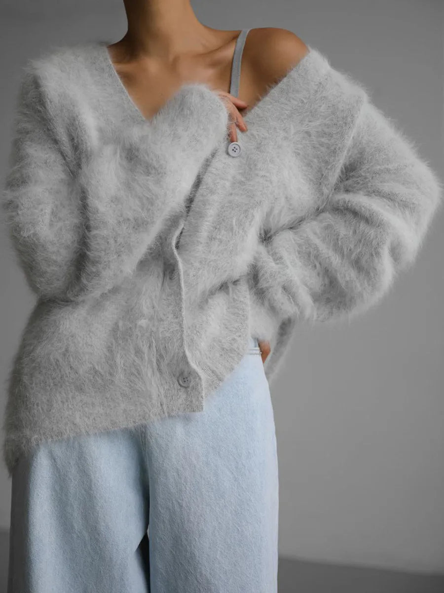 SOERA Terry Cozy Knitted Cardigan - Cardigans - QH1763304746550665267 Light Gray L