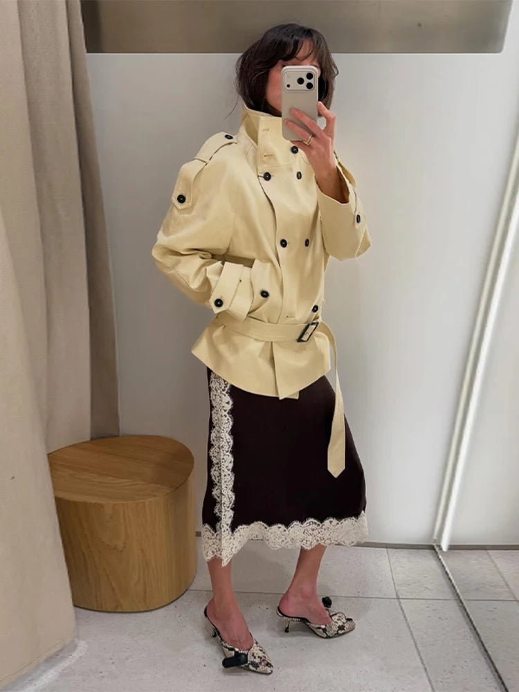 SOERA Amanda Stand Collar Trench Coat - Coat - SOERA-564867-B-L-19299 Beige L