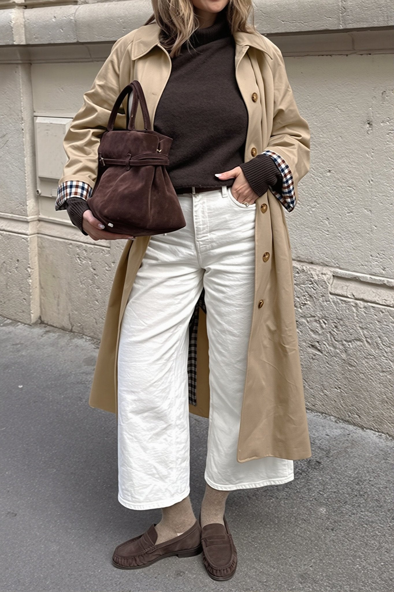 SOERA Annie Check-Accent Mid Trench Coat - Coat - SOERA-299267-KHA-S-26787 Beige S