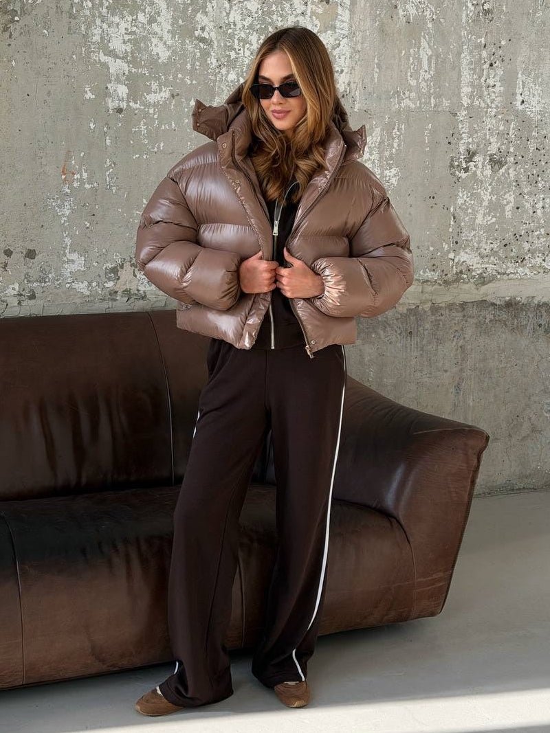 SOERA Gina Hooded Glossy Puffer Jacket - Coat - SOERA-121795-CHO-M-40707 Brown M