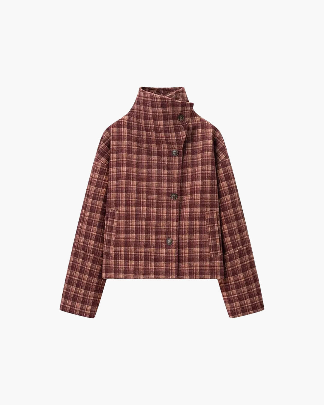 SOERA Jane Stand Collar Wool Blend Plaid Coat - Coat - SOERA-905987-PLA-S-44259 S