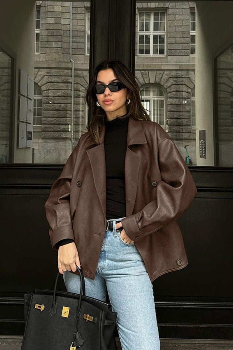 SOERA Sandra Vintage Relaxed Leather Coat - Coat - SOERA-664259-BRO-S-61571 Brown S