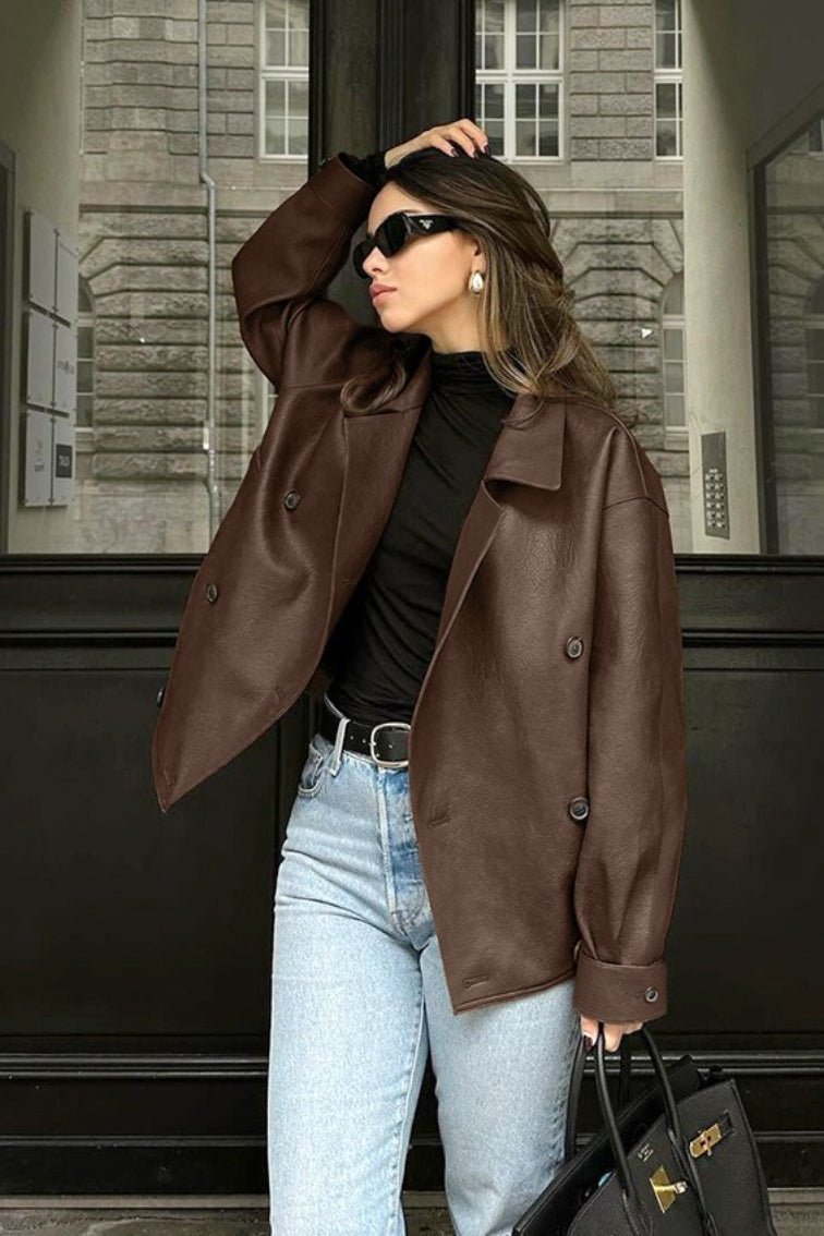 Sandra vintage relaxed vegan leren mantel