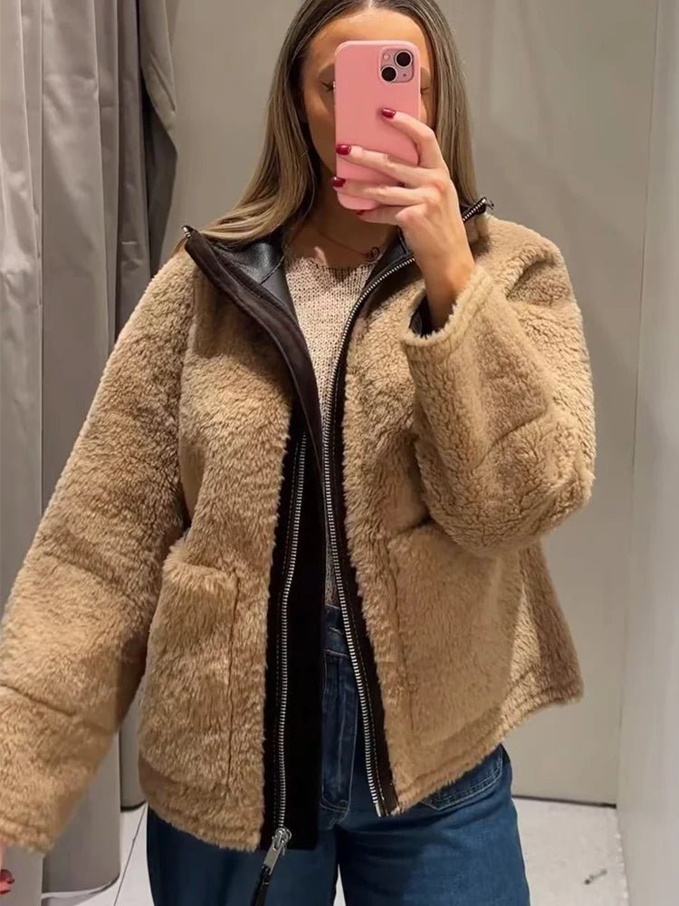SOERA Carol Stand Collar Faux Fur Jacket - Coats & Jackets - 3256810101475923-;mX1763625122513496883 Dark Brown L