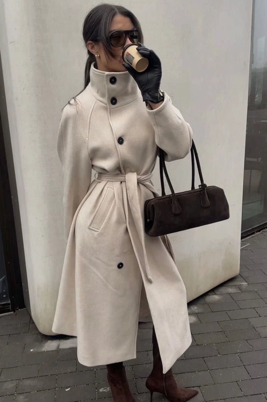 SOERA Claudine Long Belted High Collar Coat - Coats & Jackets -  Beige M