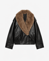 Francesca fake leren jas met afneembare faux fur kraag