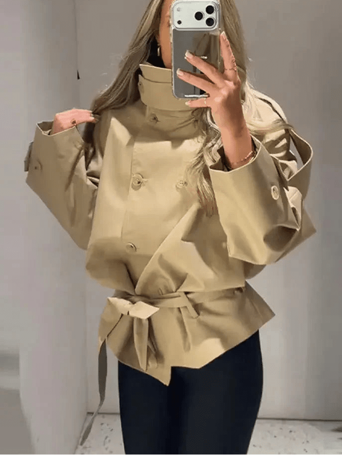 SOERA Phoebe Lace Up Cropped Trench Coat - Coats & Jackets - 1005011709372959-;hS1773321573063969492 S