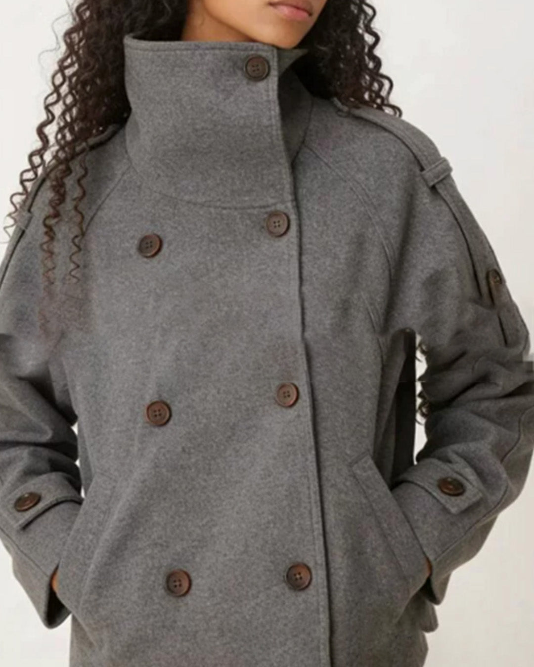SOERA Rhea Stand Collar Breasted Coat - Coats & Jackets -  Gray S