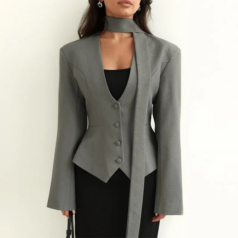 SOERA Scarlett Scarf Blazer Coat - Coats & Jackets - 1005010322628529-;oc1774012026628244912 Gray S