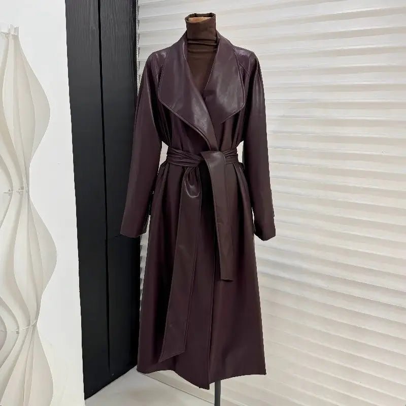 SOERA Shiela Faux Leather Maxi Trench Coat - Coats & Jackets - 3256809614700838-;GG1764703454009017205 Dark Brown S