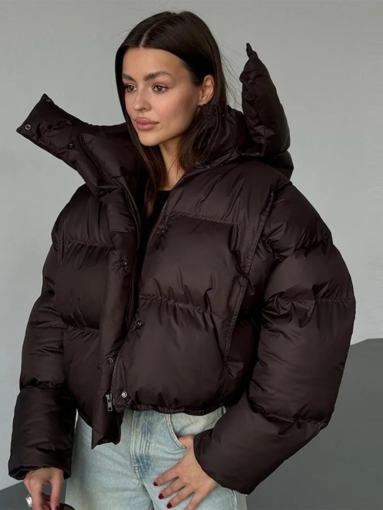 SOERA Sylvia Hooded Cropped Puffer Jacket - Coats & Jackets - 3256810068202773-;yT1763625119542659605 Brown S